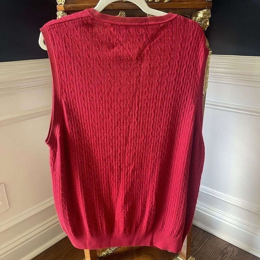 Tommy Hilfiger Cable Knit Sweater Vest Mens‎ L Red Pullover Golf Logo Preppy